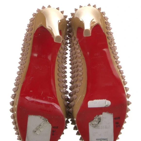 Christian Louboutin Tan Spiked Heels - Picture 3 of 7